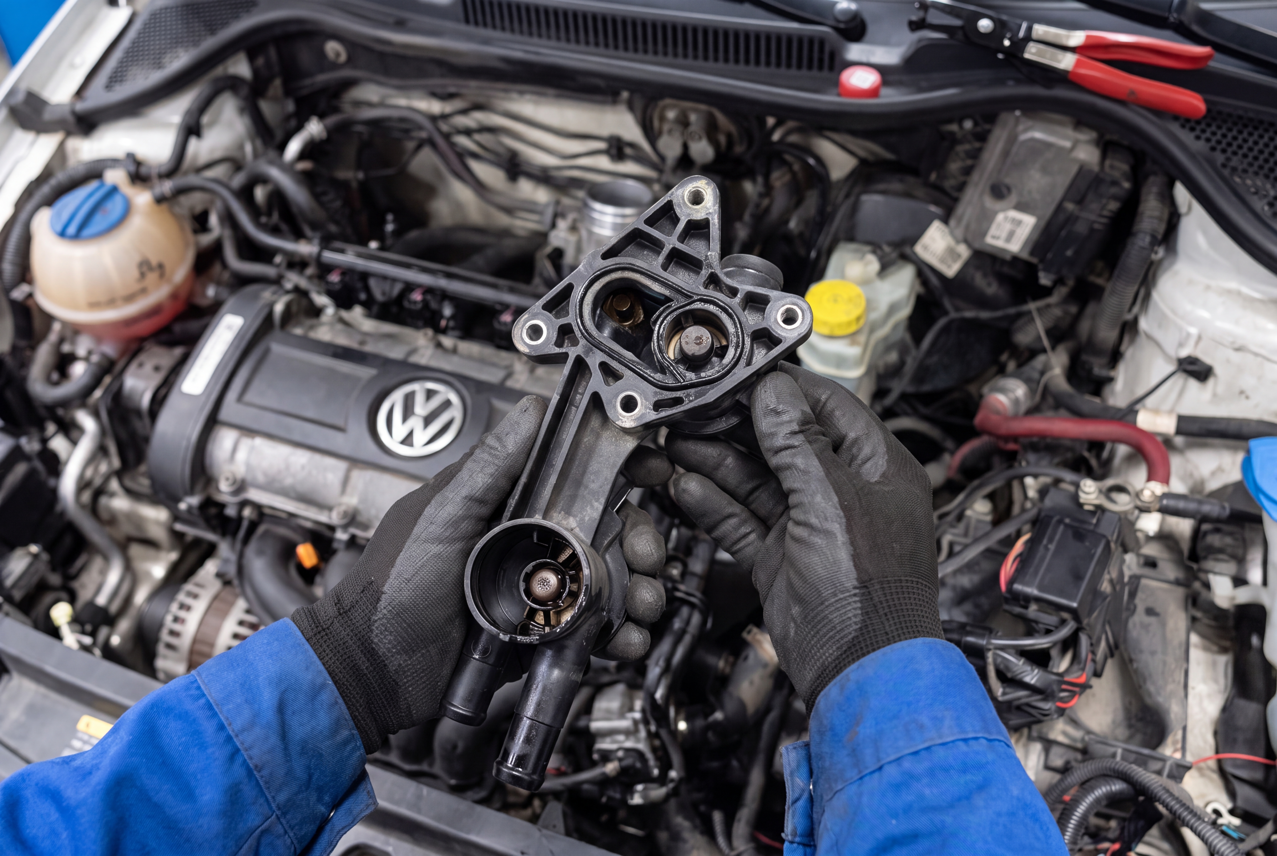 Процесс замены термостата на автомобиле Volkswagen Polo