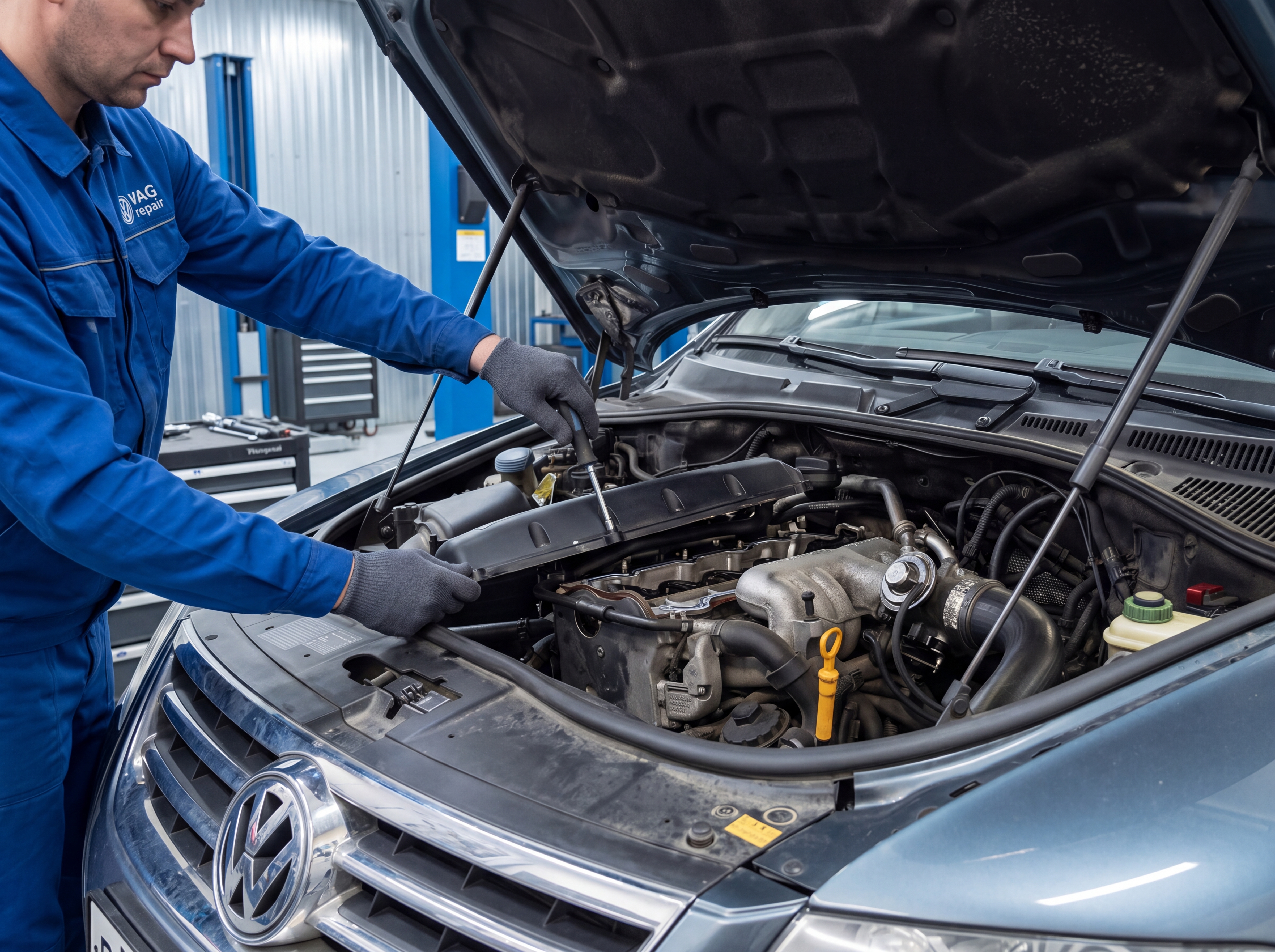 Замена прокладки клапанной и передней крышки на автомобиле Touareg