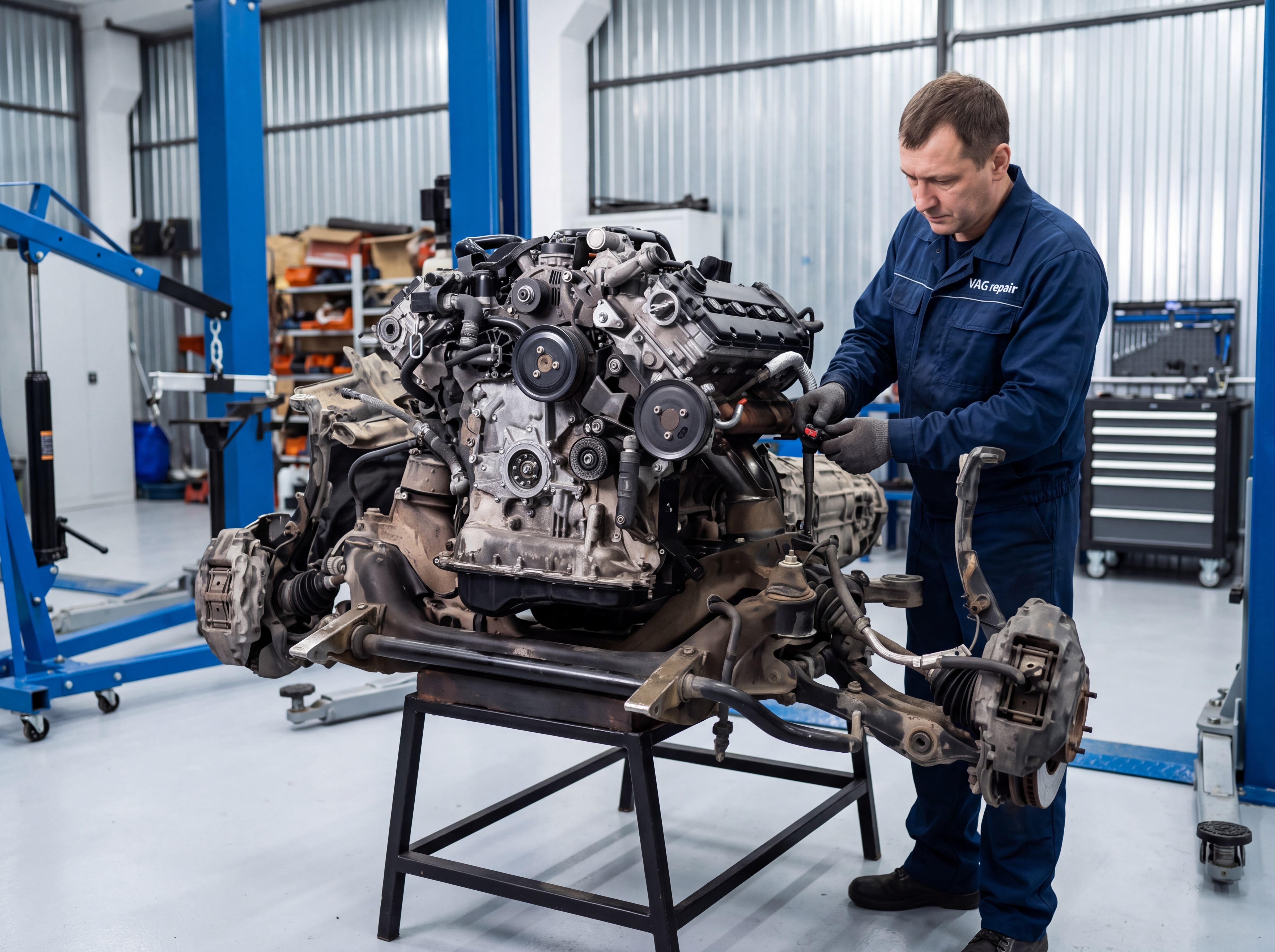 Процесс замены двигателя на автомобиле Volkswagen Touareg