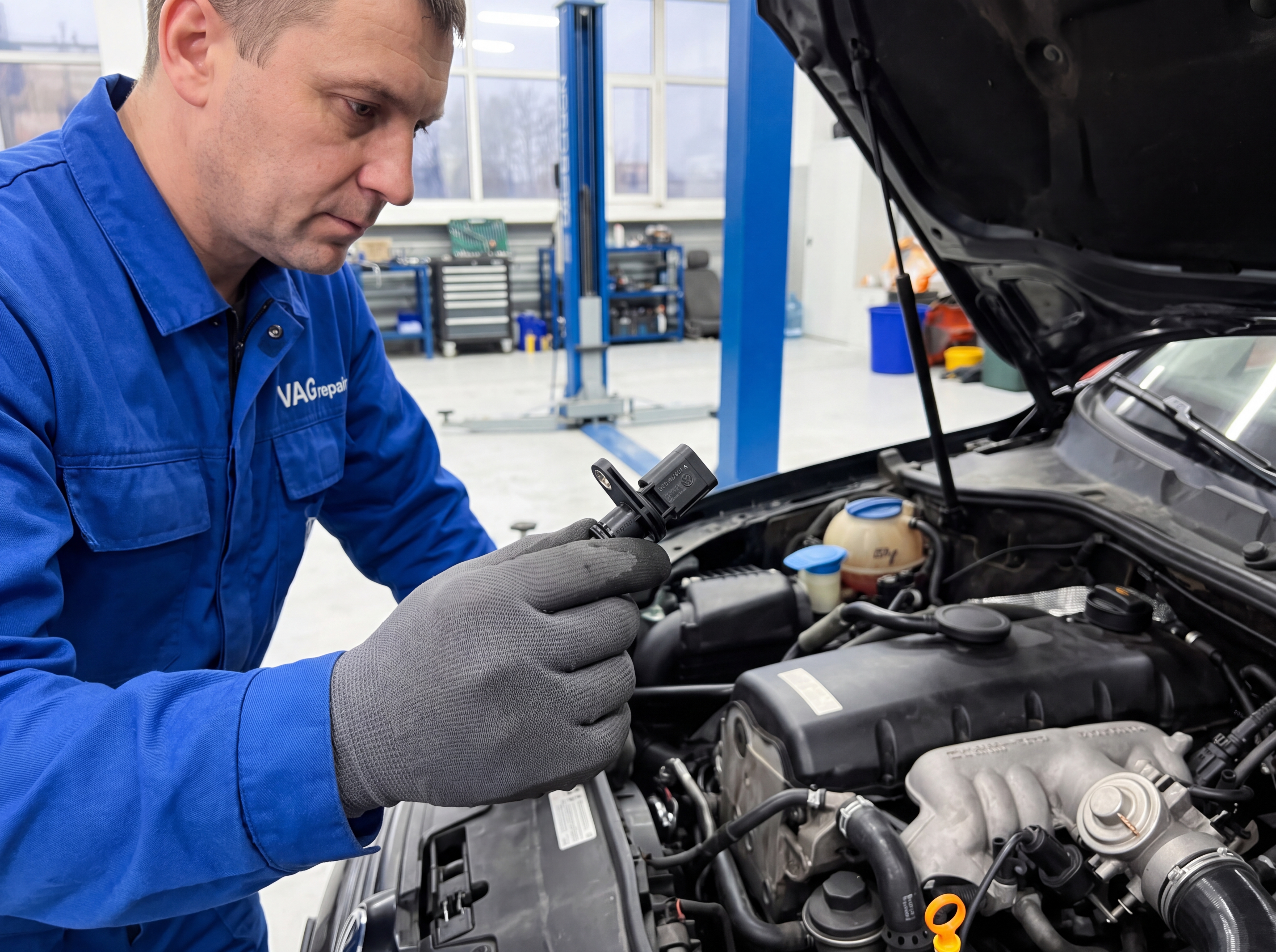 Процесс замены датчика распредвала на автомобиле Volkswagen Touareg