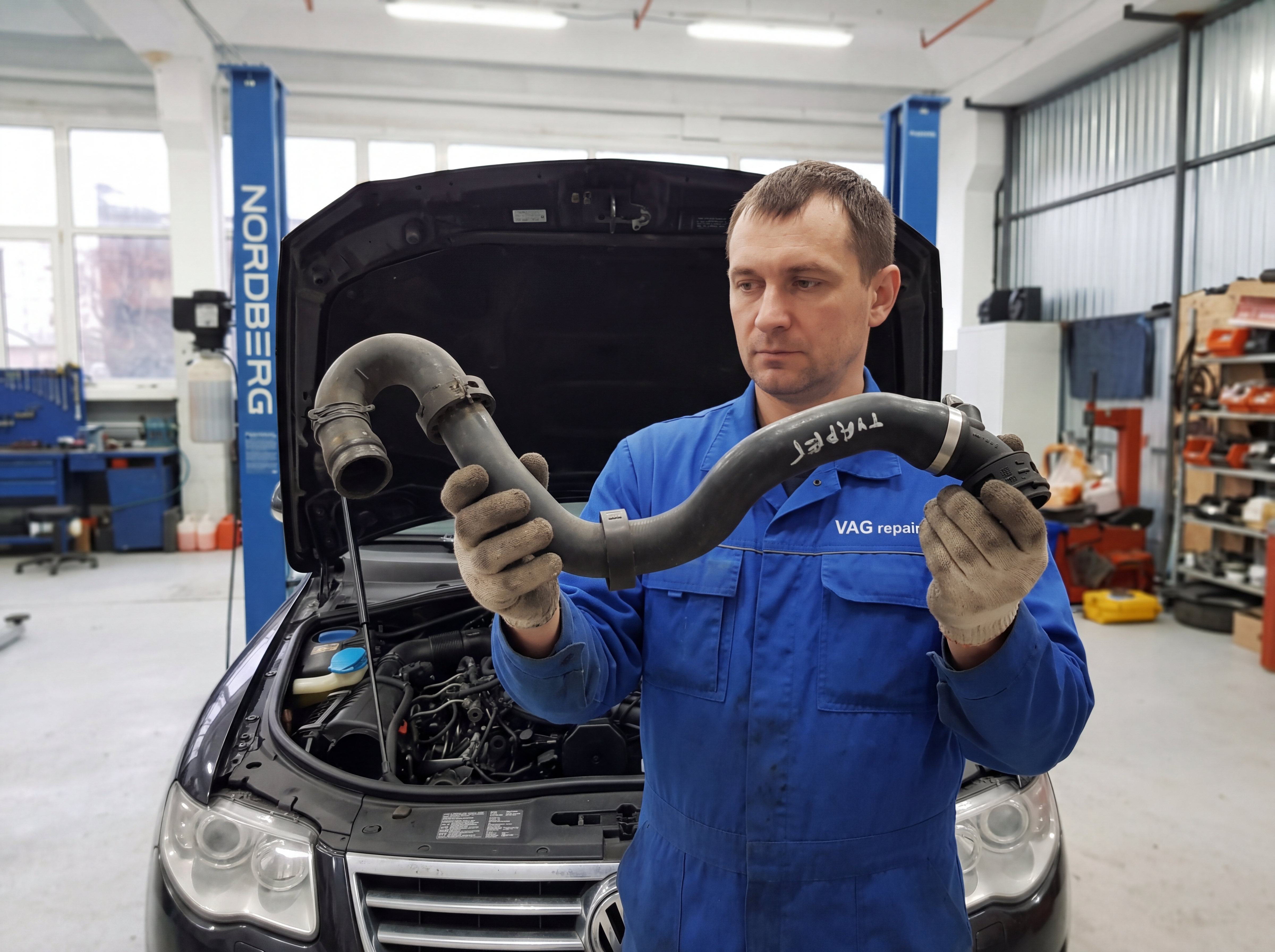 Замена патрубка системы охлаждения Volkswagen Touareg