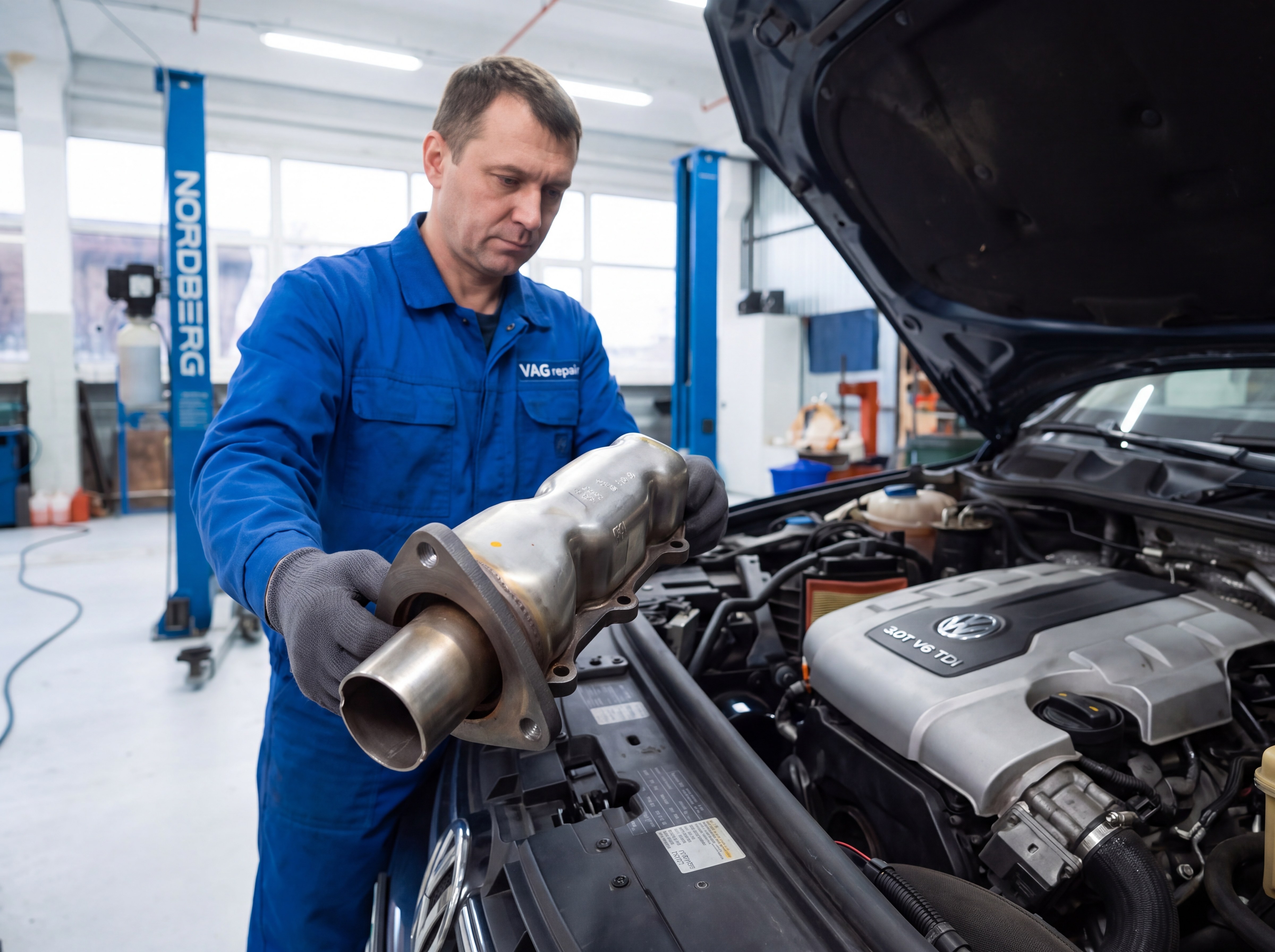 Замена выпускного коллектора и прокладки Volkswagen Touareg